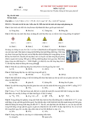21 Đề thi thử tốt nghiệp THPT môn Vật lí năm 2025 (Có đáp án)