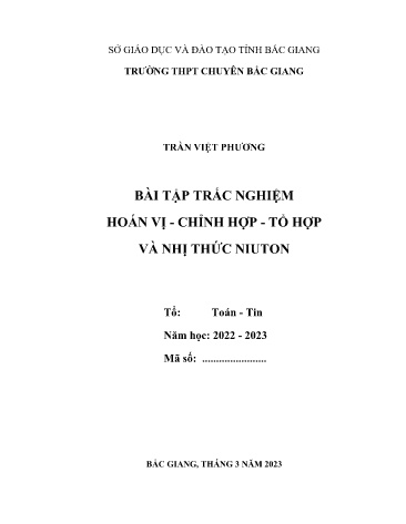 Bài tập trắc nghiệm Hoán vị, chỉnh hợp, tổ hợp và Nhị thức Niu-ton
