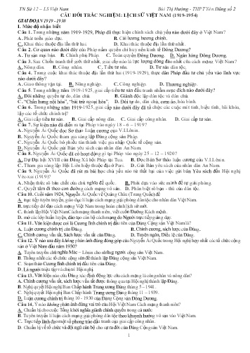 Câu hỏi trắc nghiệm ôn tập Lịch sử 12 - Chuyên đề: Lịch sử Việt Nam (1919-20154) - Bùi Thị Hường