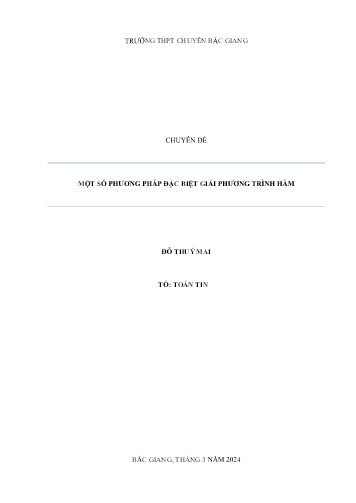 Chuyên đề Một số phương pháp đặc biệt giải phương trình hàm
