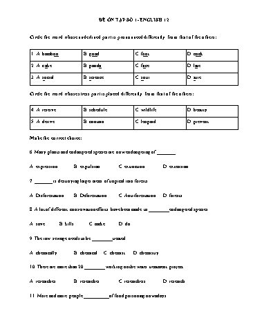 Đề cương ôn tập Covid 19 Tiếng Anh 12 - Đề số 1