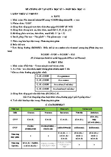 Đề cương ôn tập giữa học kì I Hóa học 12