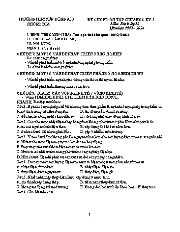Đề cương ôn tập giữa học kì II Địa lí 12 - Năm học 2023-2024 - Trường THPT Sơn Động số 3