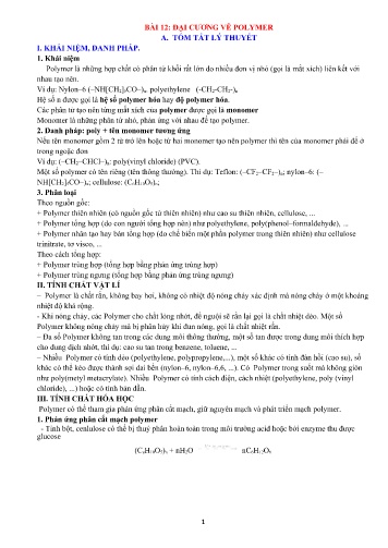 Đề cương ôn tập Hóa học 12 (Kết nối tri thức) - Bài 12: Đại cương về polymer