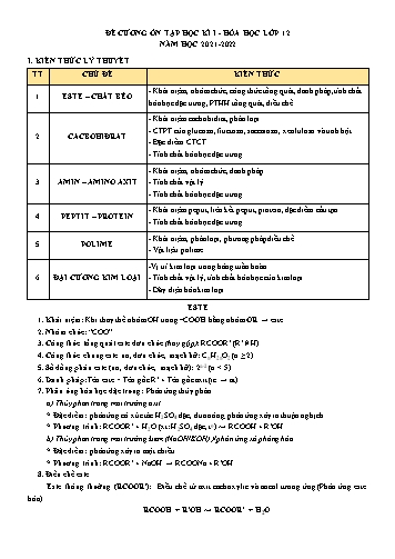 Đề cương ôn tập học kì I Hóa học 12 - Năm học 2021-2022