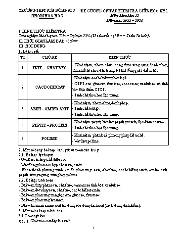 Đề cương ôn tập kiểm tra giữa học kì I Hóa học 12 - Năm học 2022-2023 - Trường THPT Sơn Động số 3