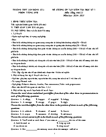 Đề cương ôn tập kiểm tra học kì I Tiếng Anh 12 - Năm học 2024-2025 - Trường THPT Sơn Động số 3