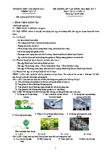 Đề cương ôn tập kiểm tra học kì I Vật lí 12 - Năm học 2024-2025 - Trường THPT Sơn Động số 3