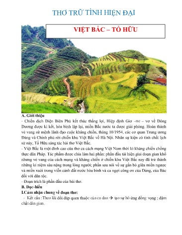 Đề cương ôn tập Ngữ văn 12 - Chuyên đề: Thơ trữ tình hiện đại Việt Bắc-Tố Hữu