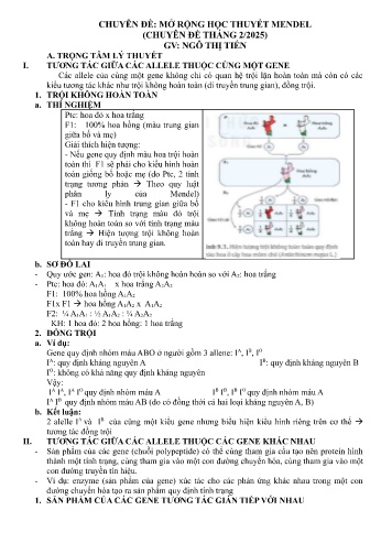 Đề cương ôn tập Sinh học 12 - Chuyên đề: Mở rộng học thuyết Mendel - Năm học 2024-2025 - Ngô Thị Tiến