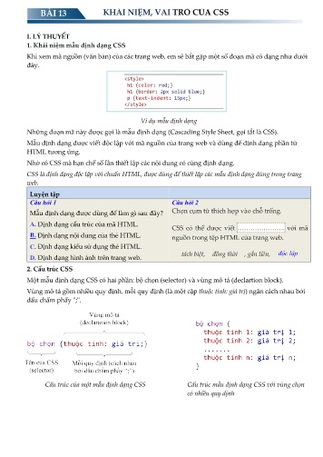 Đề cương ôn tập Tin học 12 (Kết nối tri thức) - Bài 13: Khái niệm, vai trò của CSS