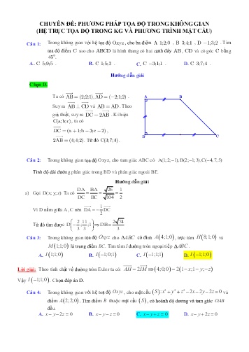 Đề cương ôn tập Toán 12 - Chuyên đề: Phương pháp tọa độ trong không gian (Hệ trục tọa độ trong không gian và phương trình mặt cầu)