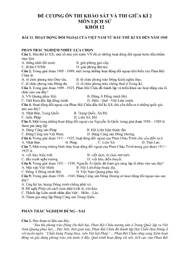 Đề cương ôn thi khảo sát giữa học kì II Lịch sử 12