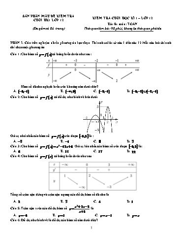 Đề kiểm tra cuối học kì I môn Toán học 12 (Có đáp án)