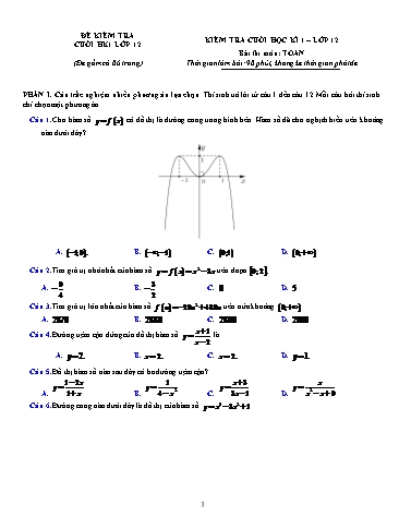 Đề kiểm tra cuối học kì I môn Toán Khối 12 (Có đáp án)