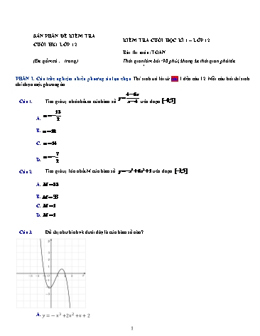 Đề kiểm tra cuối học kì I Toán 12 (Có đáp án)