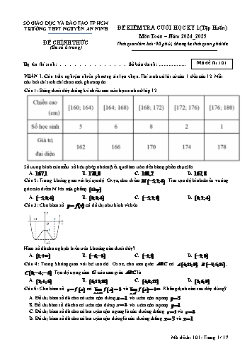 Đề kiểm tra cuối học kì I Toán 12 - Mã đề 101 - Năm học 2024-2025 - Trường THPT Nguyễn An Ninh (Có đáp án)
