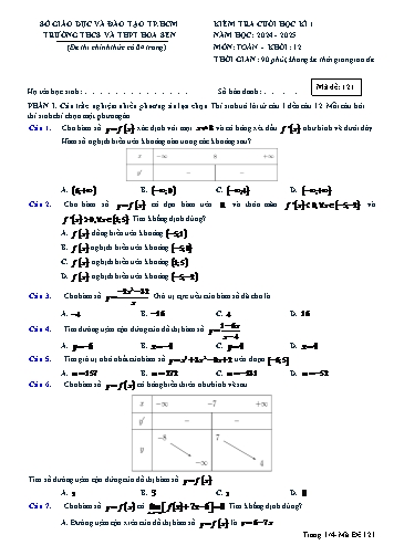 Đề kiểm tra cuối học kì I Toán 12 - Mã đề 121 - Năm học 2024-2025 - Trường THCS&THPT Hoa Sen (Có đáp án)