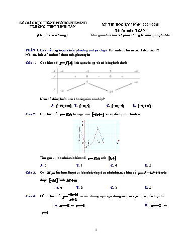 Đề kiểm tra cuối học kì I Toán 12 - Năm học 2024-2025 - Trường THPT Bình Tân (Có đáp án)