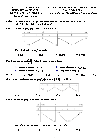 Đề kiểm tra cuối học kì I Toán 12 - Năm học 2024-2025 - Trường THCS&THPT Ngôi Sao (Có đáp án)