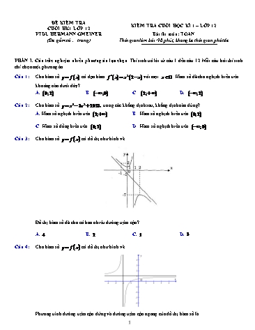 Đề kiểm tra cuối học kì I Toán 12 - Trường Phổ thông dân lập Hermann Gmeiner (Có đáp án)
