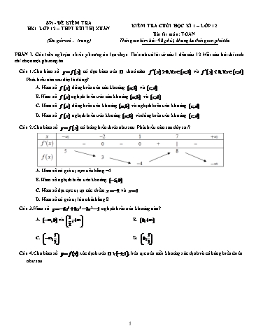 Đề kiểm tra cuối học kì I Toán 12 - Trường THPT Bùi Thị Xuân (Có đáp án)