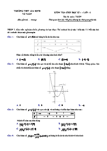 Đề kiểm tra cuối học kì I Toán 12 - Trường THPT Gia Định (Có đáp án)