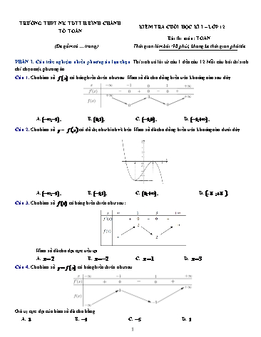 Đề kiểm tra cuối học kì I Toán 12 - Trường THPT Năng kiếu TDTT Huyện Bình Chánh (Có đáp án)
