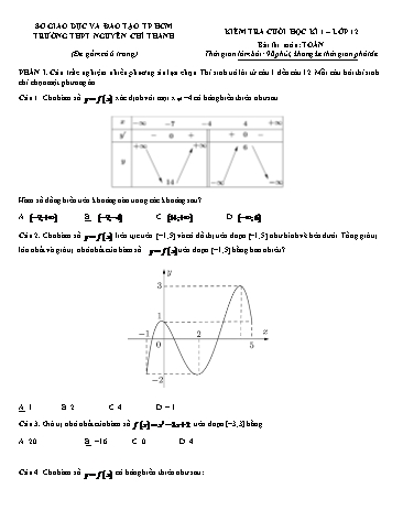 Đề kiểm tra cuối học kì I Toán 12 - Trường THPT Nguyễn Chí Thanh (Có đáp án)