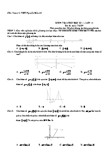 Đề kiểm tra cuối học kì I Toán 12 - Trường THPT Nguyễn Hiền (Có đáp án + Ma trận)
