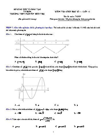 Đề kiểm tra cuối học kì I Toán 12 - Trường THPT Nguyễn Hữu Thọ (Có đáp án)