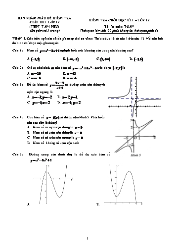 Đề kiểm tra cuối học kì I Toán 12 - Trường THPT Tam Phủ (Có đáp án)