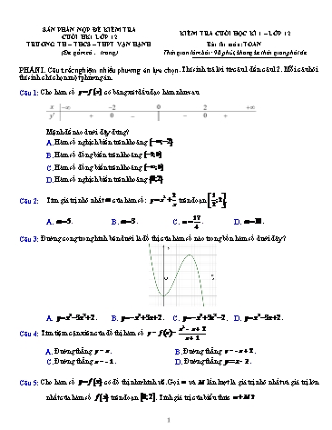 Đề kiểm tra cuối học kì I Toán 12 - Trường TH&THCS-THPT Vạn Hạnh (Có đáp án)