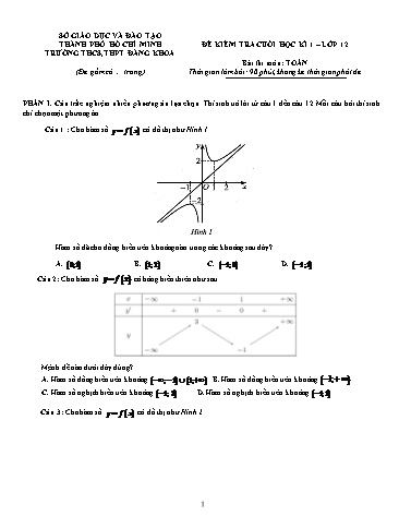 Đề kiểm tra cuối học kì I Toán 12 - Trường TH&THCS&THPT Đăng Khoa (Có đáp án)