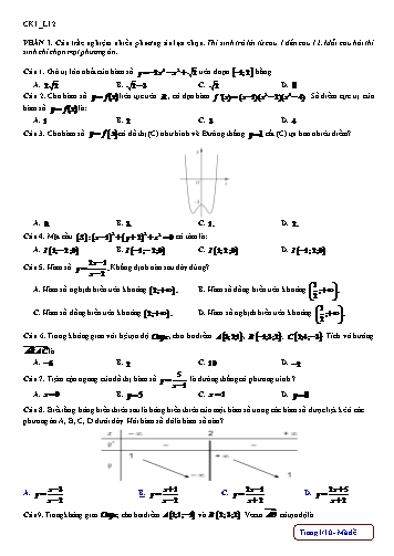Đề kiểm tra cuối học kì I Toán học Khối 12 (Có đáp án)