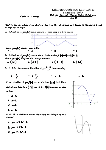 Đề kiểm tra cuối học kì I Toán Khối 12 (Có đáp án)