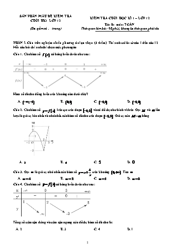 Đề kiểm tra cuối học kì I Toán Lớp 12 (Có đáp án)