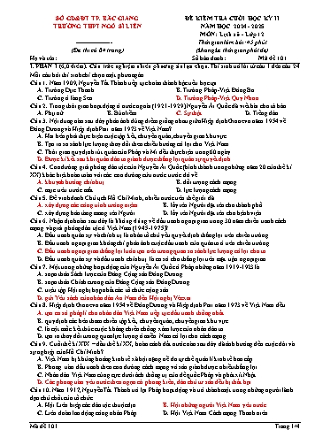 Đề kiểm tra cuối học kì II Lịch sử 12 - Mã đề 101 - Năm học 2024-2025 - Trường THPT Ngô Sĩ Liên (Có đáp án + Ma trận)