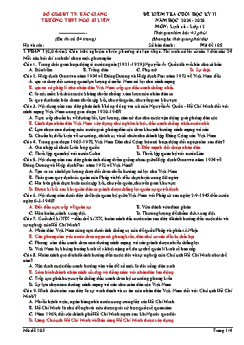 Đề kiểm tra cuối học kì II Lịch sử 12 - Mã đề 105 - Năm học 2024-2025 - Trường THPT Ngô Sĩ Liên (Có đáp án + Ma trận)