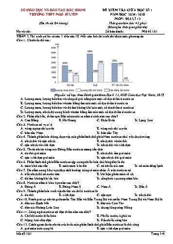 Đề kiểm tra giữa học kì I Địa lí 12 - Mã đề 101 - Năm học 2024-2025 - Trường THPT Ngô Sĩ Liên (Có đáp án + Ma trận)