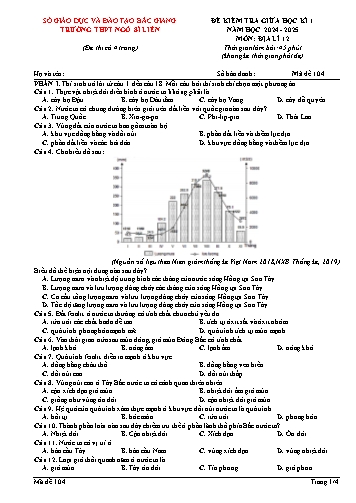 Đề kiểm tra giữa học kì I Địa lí 12 - Mã đề 104 - Năm học 2024-2025 - Trường THPT Ngô Sĩ Liên (Có đáp án + Ma trận)