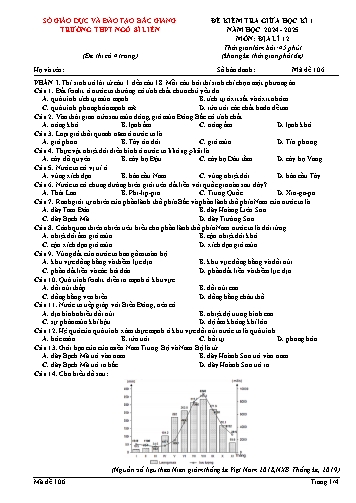Đề kiểm tra giữa học kì I Địa lí 12 - Mã đề 106 - Năm học 2024-2025 - Trường THPT Ngô Sĩ Liên (Có đáp án + Ma trận)