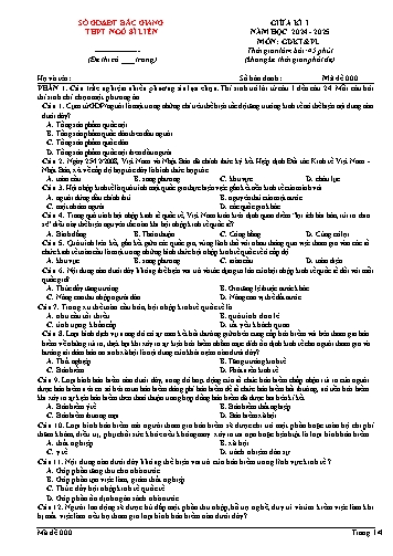 Đề kiểm tra giữa học kì I GDKT&PL 12 - Mã đề 000 - Năm học 2024-2025 - Trường THPT Ngô Sĩ Liên (Có đáp án + Ma trận)