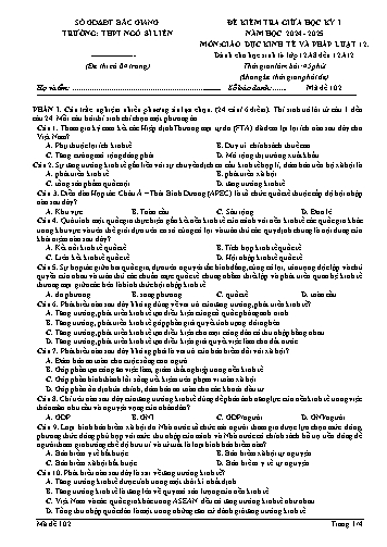 Đề kiểm tra giữa học kì I GDKT&PL 12 - Mã đề 102 - Năm học 2024-2025 - Trường THPT Ngô Sĩ Liên (Có đáp án + Ma trận)