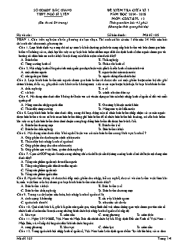 Đề kiểm tra giữa học kì I GDKT&PL 12 - Mã đề 105 - Năm học 2024-2025 - Trường THPT Ngô Sĩ Liên (Có đáp án + Ma trận)