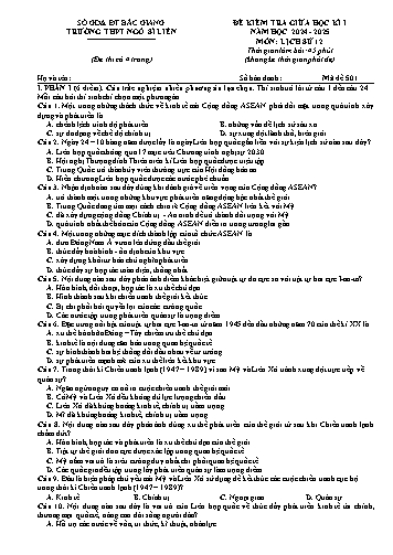 Đề kiểm tra giữa học kì I Lịch sử 12 - Mã đề 501 - Năm học 2024-2025 - Trường THPT Ngô Sĩ Liên (Có đáp án + Ma trận)
