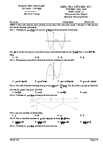 Đề kiểm tra giữa học kì I Toán 12 - Mã đề 105 - Năm học 2024-2025 - Trường THPT Ngô Sĩ Liên (Có đáp án + Ma trận)