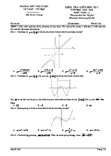 Đề kiểm tra giữa học kì I Toán 12 - Mã đề 106 - Năm học 2024-2025 - Trường THPT Ngô Sĩ Liên (Có đáp án + Ma trận)