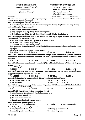 Đề kiểm tra giữa học kì I Vật lí 12 - Mã đề 104 - Năm học 2024-2025 - Trường THPT Ngô Sĩ Liên (Có đáp án + Ma trận)