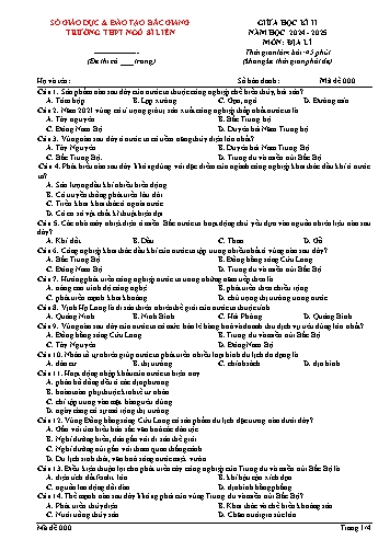 Đề kiểm tra giữa học kì II Địa lí 12 - Mã đề 000 - Năm học 2024-2025 - Trường THPT Ngô Sĩ Liên (Có đáp án + Ma trận)